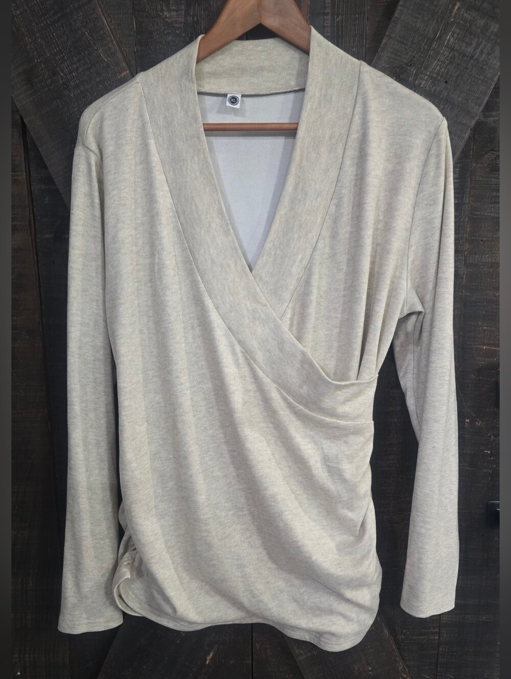 Women's Cream Wrap-Style Long Sleeve Sweater XL